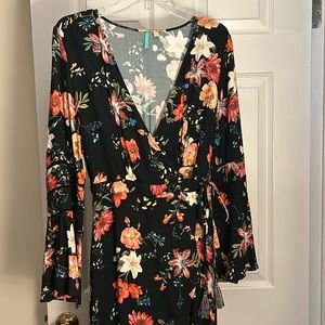 Farm Rio x Anthropologie black floral wrap dress